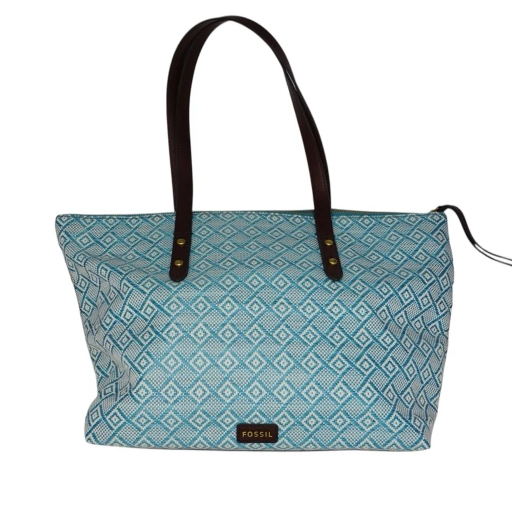 Fossil Blue and Brown Jenna Tote Bag - Picture 1 of 9